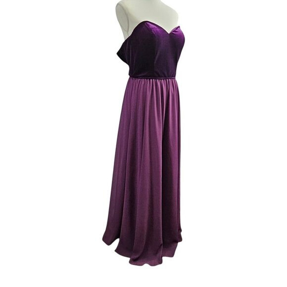 Morilee Madeline Gardner Velvet Chiffon Strapless Plum Bridesmaid Prom Gown - Picture 5 of 12
